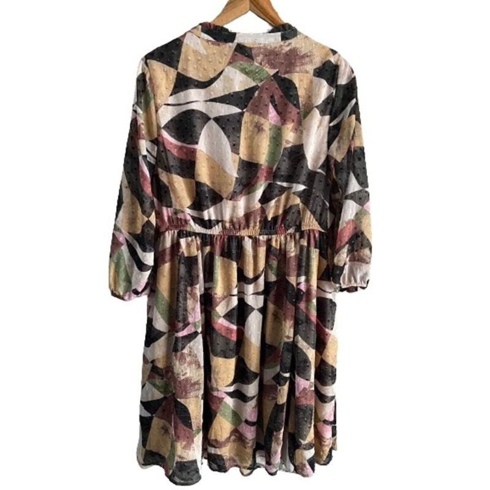 Torrid Mini Clip Keyhole‎ Dress Abstract Print Tie Neck 3/4 Sleeve Chiffon Lined - Picture 4 of 13